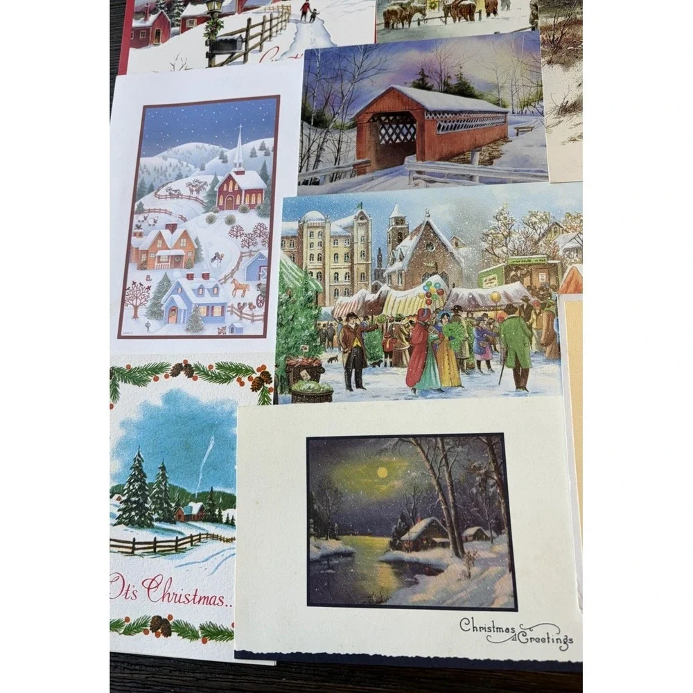Vintage Christmas Cards Fronts ONLY Houses Barns More Scrapbooking Crafts 50+